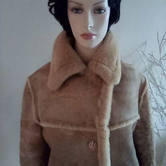 VTG Genuine House Of Leather Women's Suede Shearling Coat Sz M Bust 44" Doubled - Picture 7 of 14